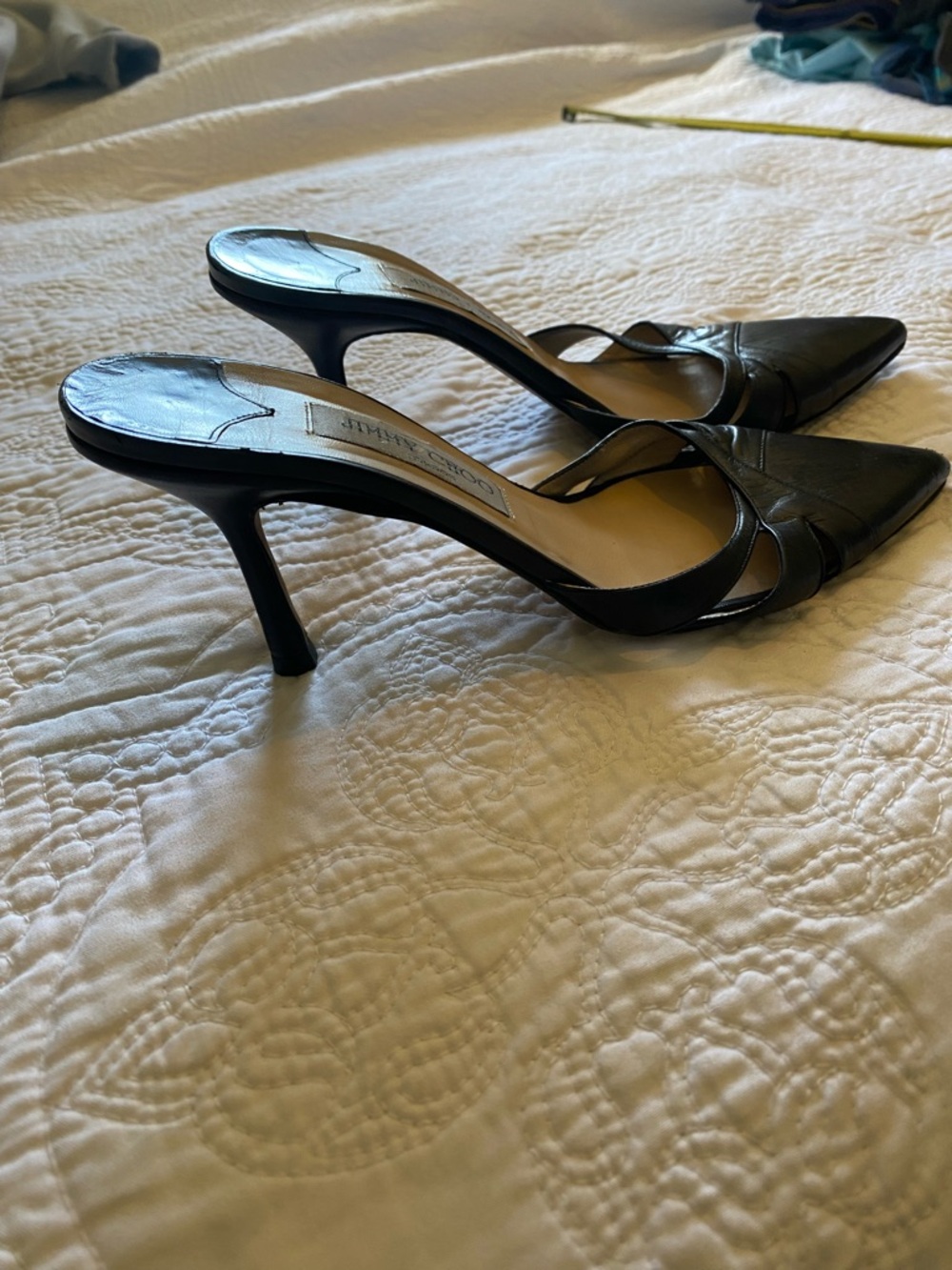 Jimmy Choo Black Leather Pointed Mule Heels
